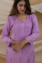Lavender Modal Kurta with Self Handwork Chikankari Embroidery