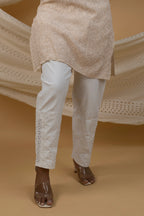 Cotton Straight Pants with Hand Chikankari & Qureshia Lace Detailing