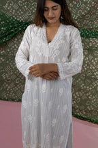 White Pure Mulmul Kurti with Handwork Chikankari Embroidery