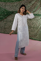 Elegant White Cotton Kurta with Hand Chikankari Embroidery