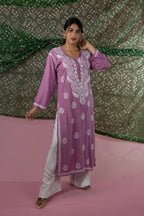 Dusty Lavender Handcrafted Chikankari Kurta in Heavy Rayon