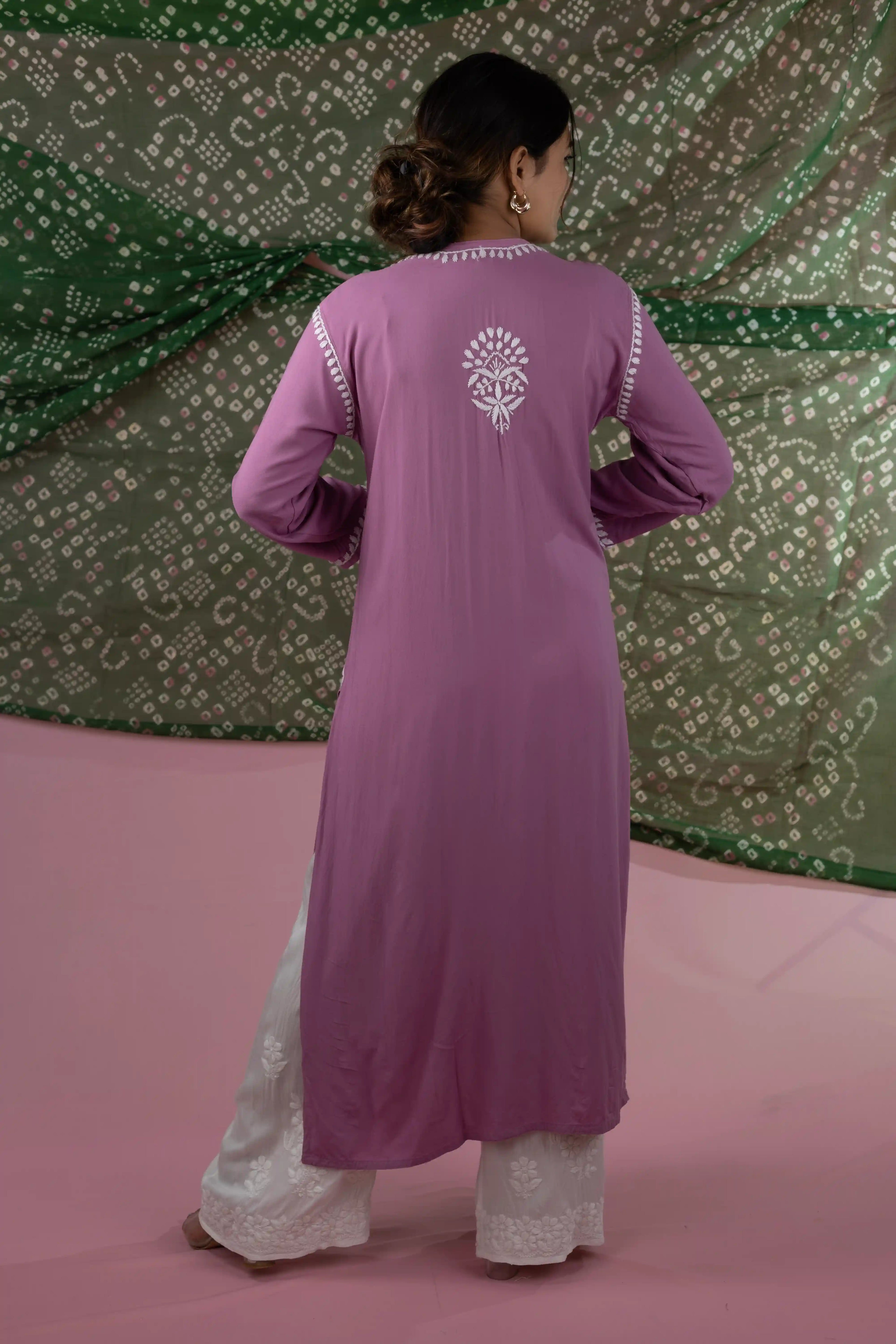 Dusty Lavender Handcrafted Chikankari Kurta in Heavy Rayon