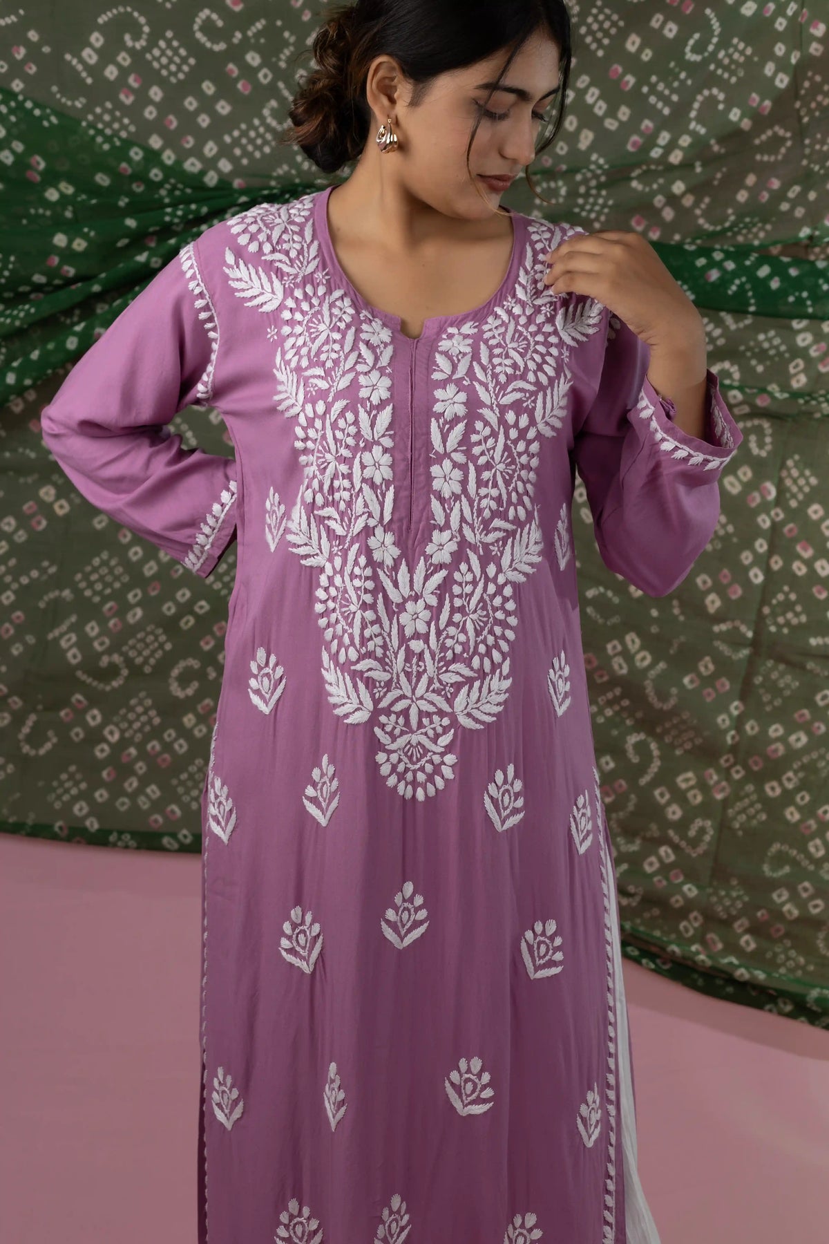 Dusty Lavender Handcrafted Chikankari Kurta in Heavy Rayon