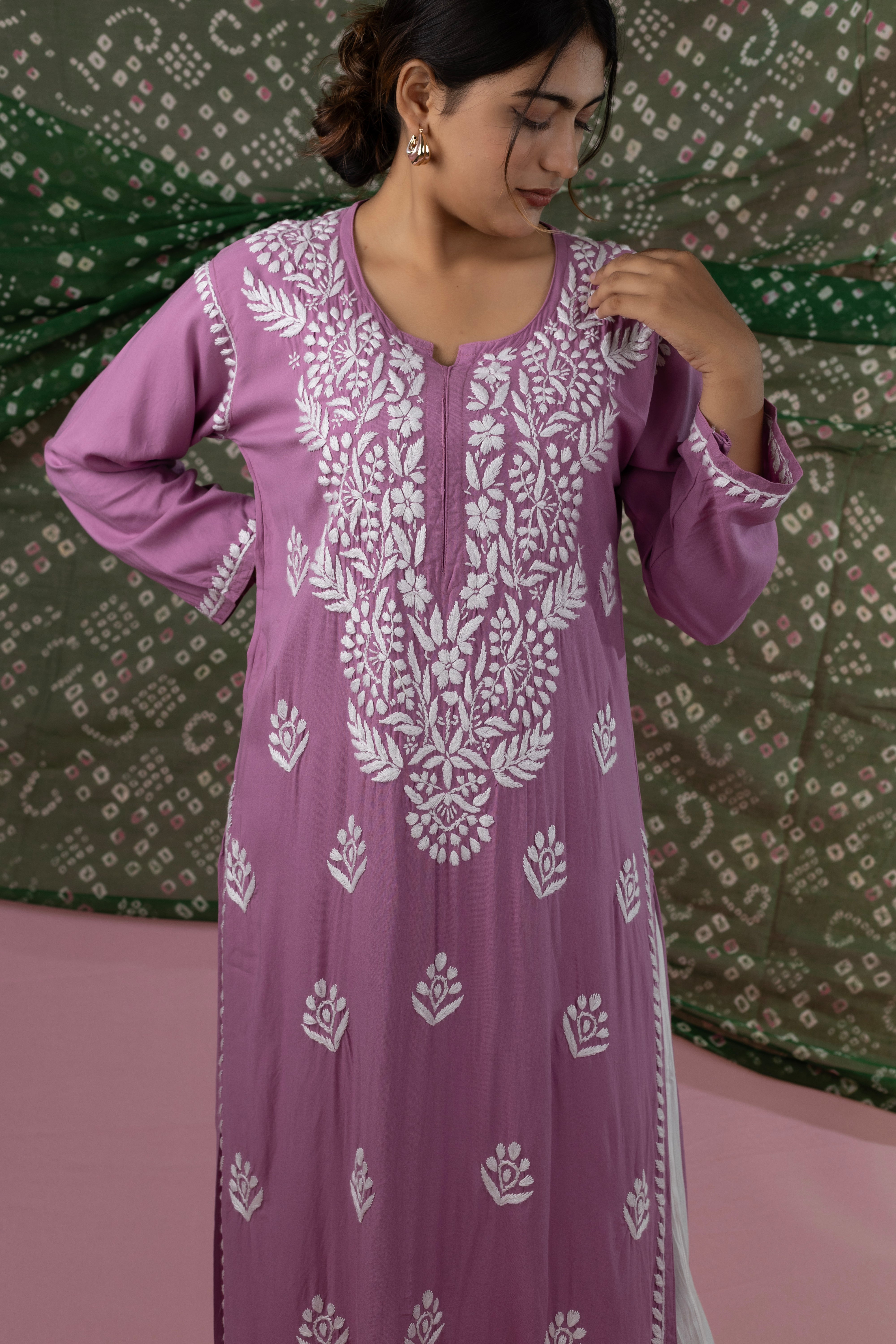 Dusty Lavender Handcrafted Chikankari Kurta in Heavy Rayon
