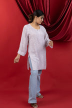 Lavender Muslin Short Kurti with Handcrafted Chikankari Jaal Embroidery