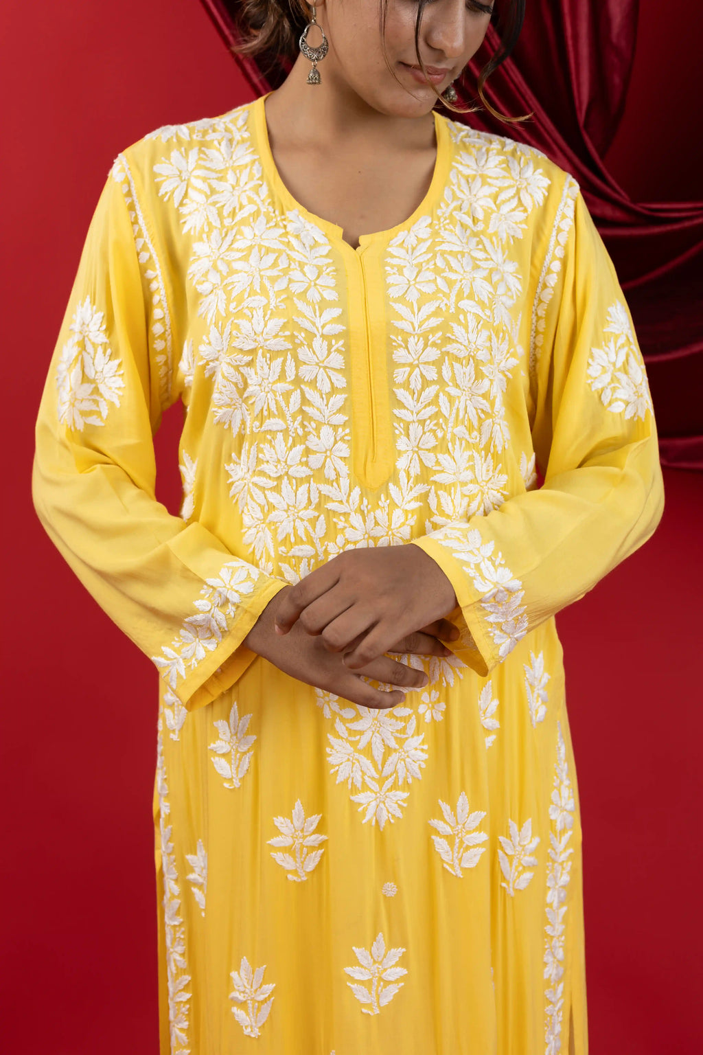 Sunshine Yellow Handcrafted Chikankari Modal Kurta