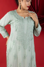 Mint Green Modal Kurta with Self Handwork Chikankari Embroidery