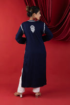 Navy Blue Handcrafted Chikankari Rayon Kurta