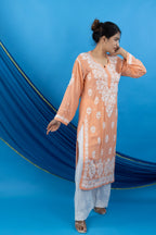 Peach Modal Kurta with White Handwork Chikankari