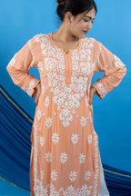 Peach Modal Kurta with White Handwork Chikankari