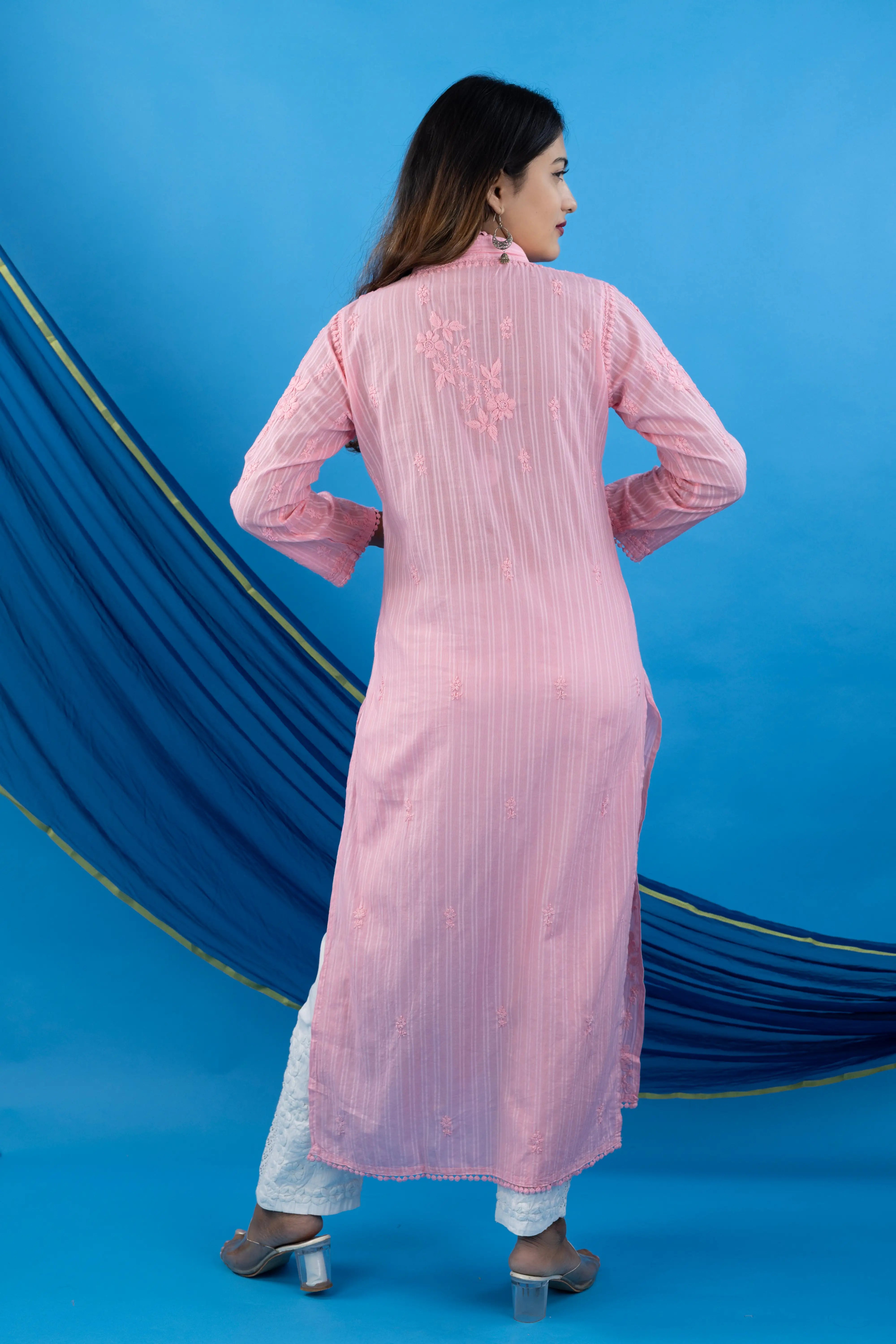 Blush Peach Pure Mulmul Chikankari