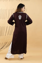 Cocoa Brown Heavy Rayon Kurta with Handwork Chikankari