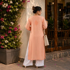Modal Self Chikankari Solid Women's Long Kurta - Orange