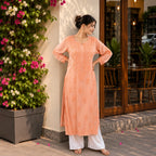 Orange Modal Kurta with Self-Tone Hand Chikankari Embroidery