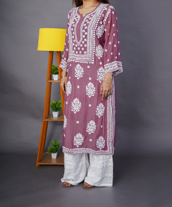 Dusty Mauve Delight Premium Muslin Handwork Chikankari Kurti