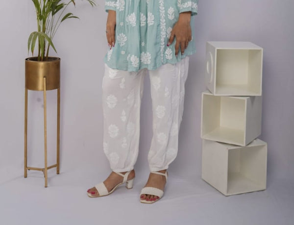 Graceful White Afghani Salwar with Handwork Chikankari – Ethnic Elegance