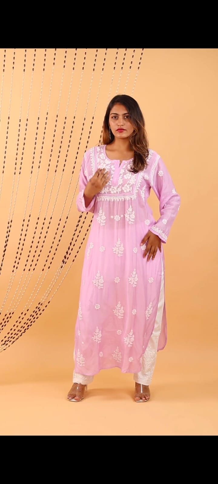 Lavender Bloom – Premium Muslin Chikankari Kurti With Qureshia Detailing