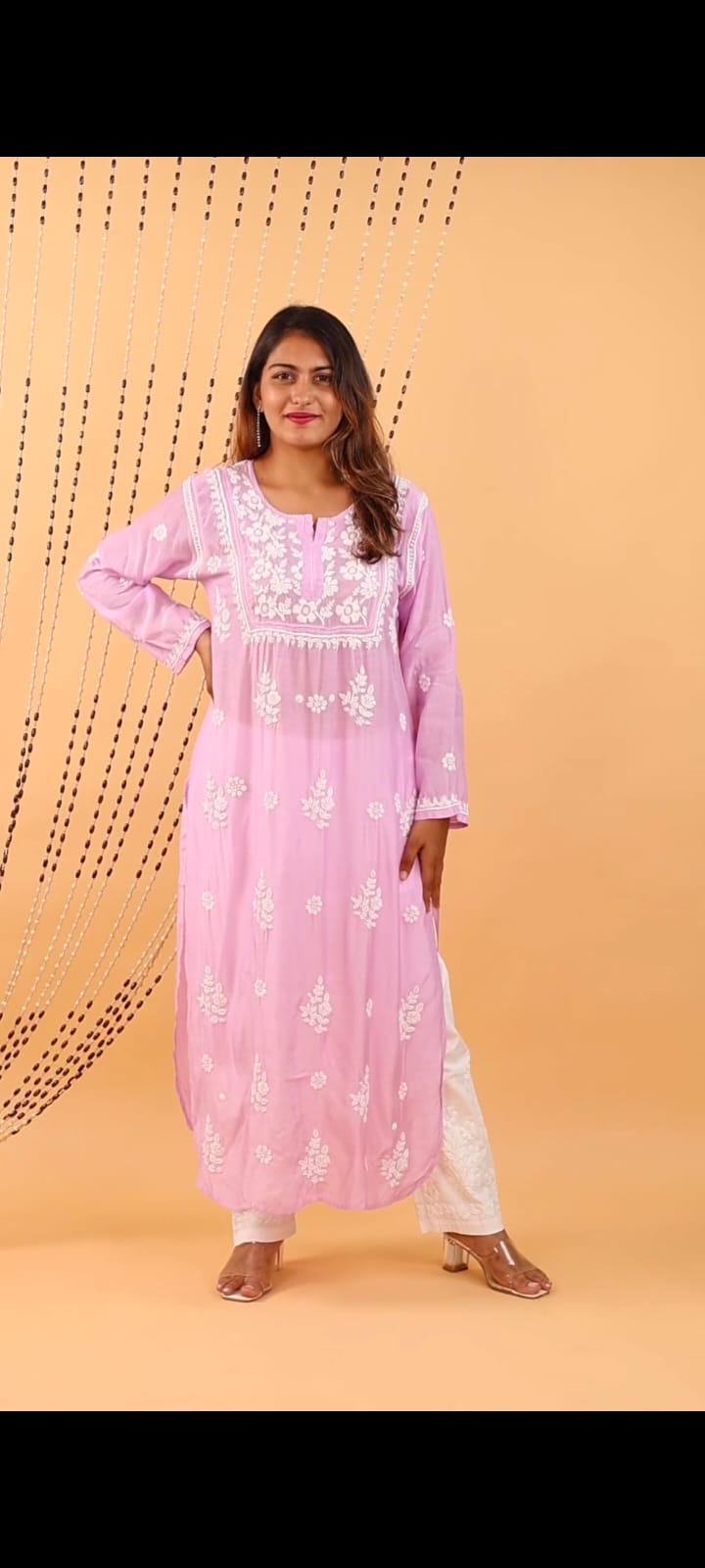 Lavender Bloom – Premium Muslin Chikankari Kurti With Qureshia Detailing