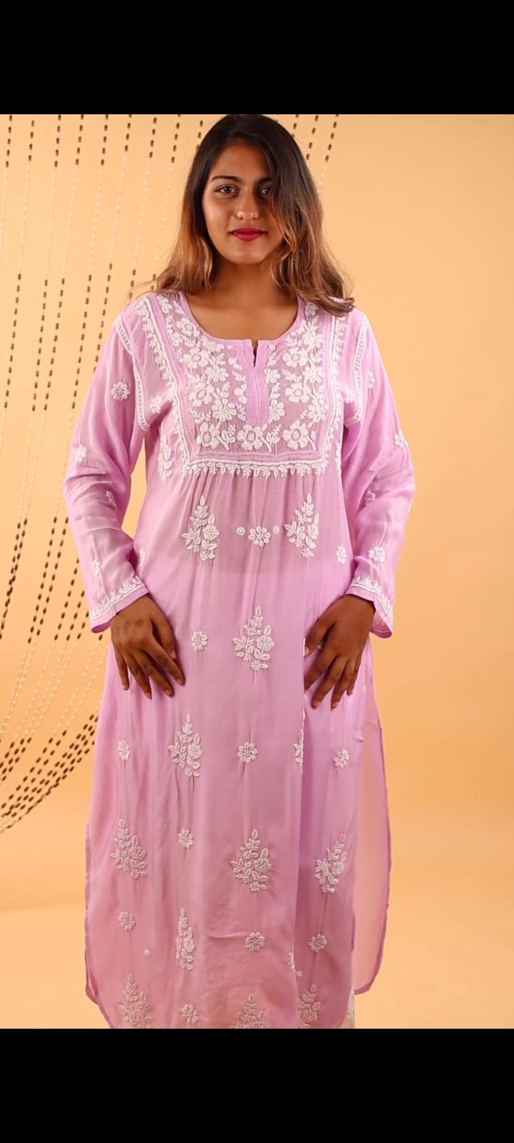 Lavender Bloom – Premium Muslin Chikankari Kurti With Qureshia Detailing