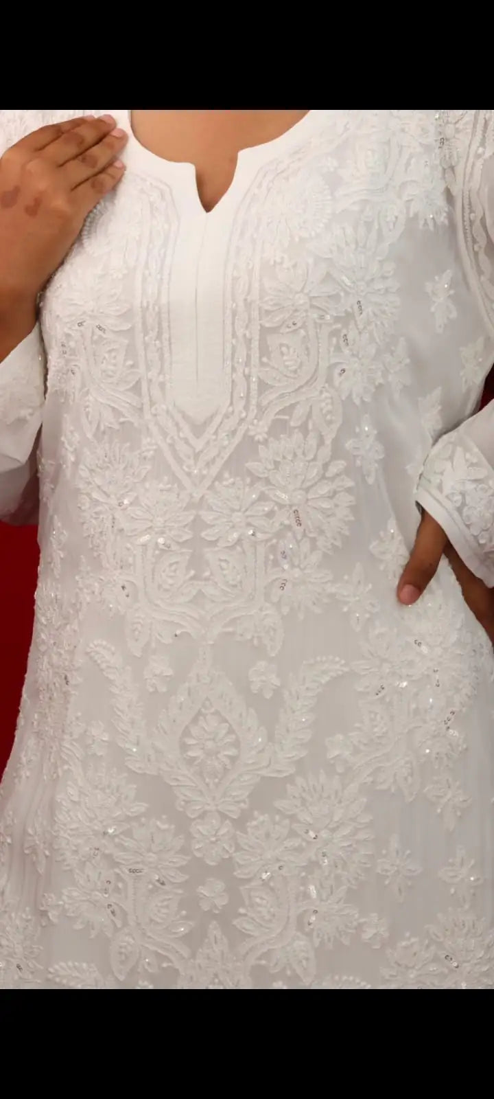 White Luxe Viscose Chikankari Kurta Set with Hand Zardozi & Pearl Embellishments