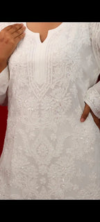 White Luxe Viscose Chikankari Kurta Set with Hand Zardozi & Pearl Embellishments