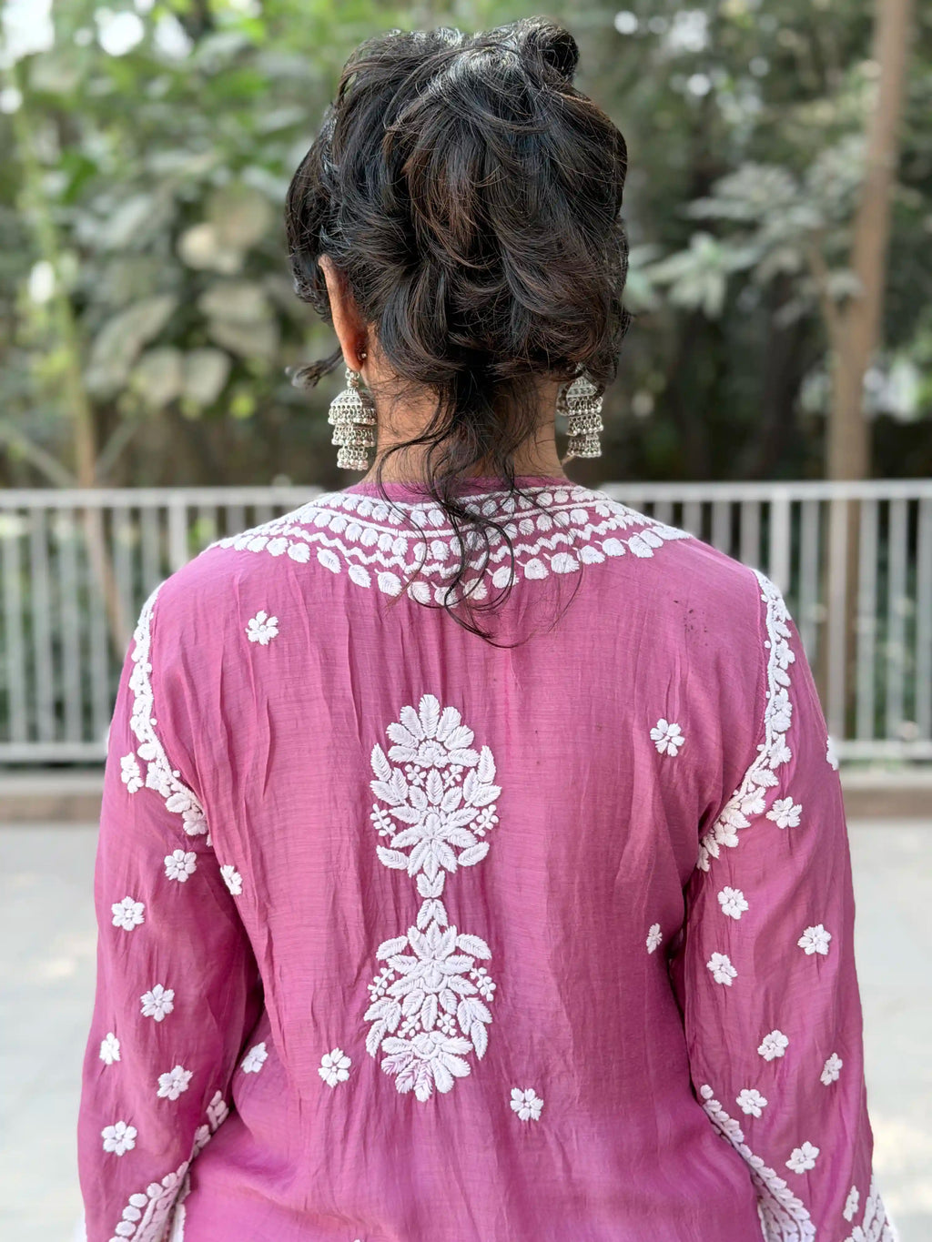 Muslin Hand Chikankari Solid Women's Long Kurta - Dusty Mauve