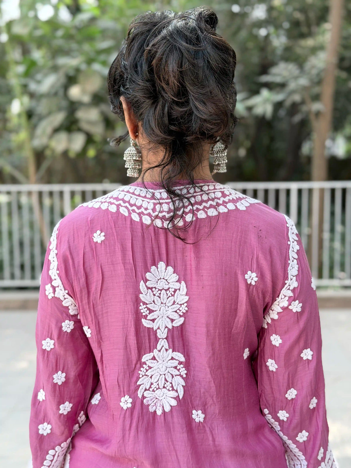 Muslin Hand Chikankari Solid Women's Long Kurta - Dusty Mauve