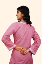 Cotton Chikankari Solid Women's 2 PC Long Kurta Set - Dusty Rose