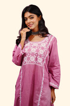 Cotton Chikankari Solid Women's 2 PC Long Kurta Set - Dusty Rose