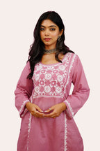 Cotton Chikankari Solid Women's 2 PC Long Kurta Set - Dusty Rose