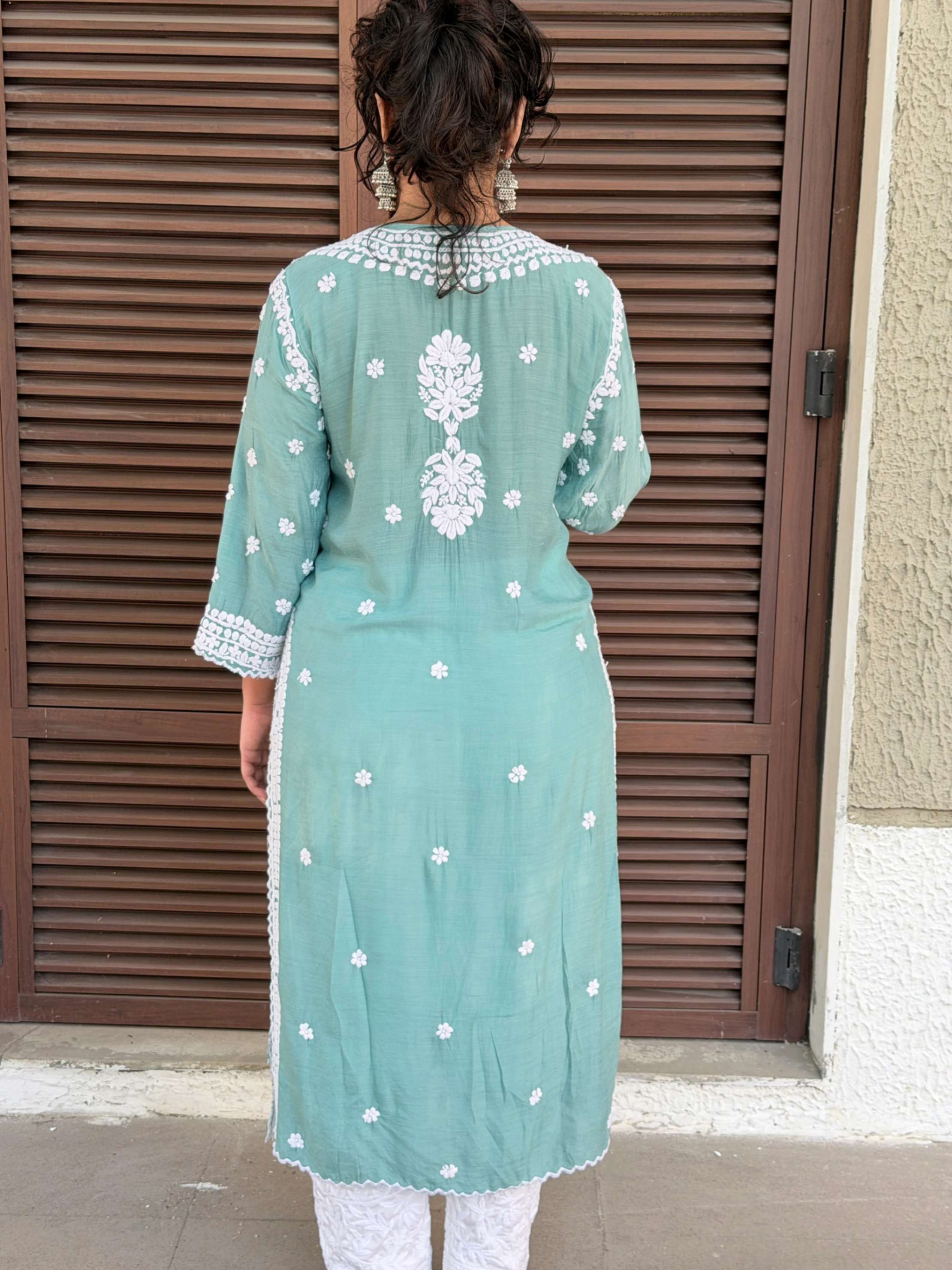 Sea Green Elegance Premium Muslin Handwork Chikankari Kurti