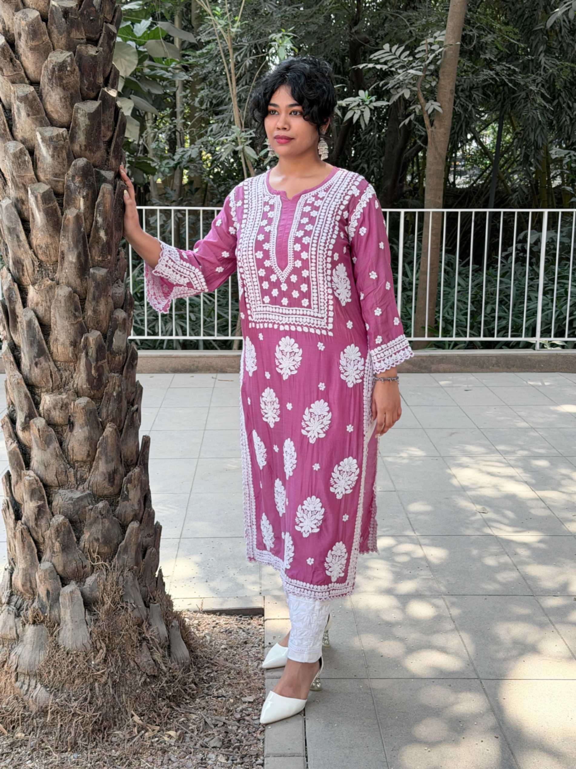 Dusty Mauve Delight Premium Muslin Handwork Chikankari Kurti