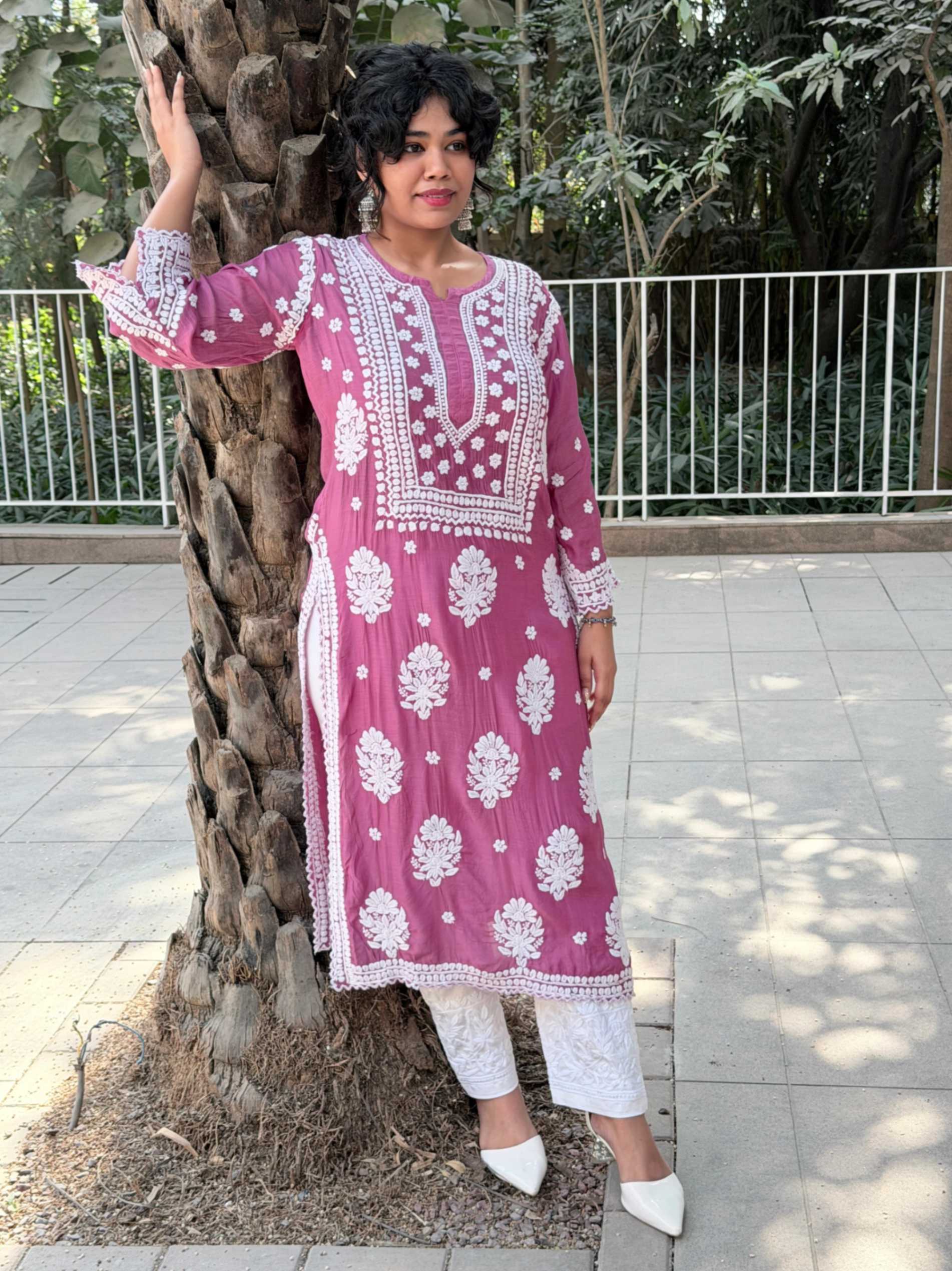 Dusty Mauve Delight Premium Muslin Handwork Chikankari Kurti