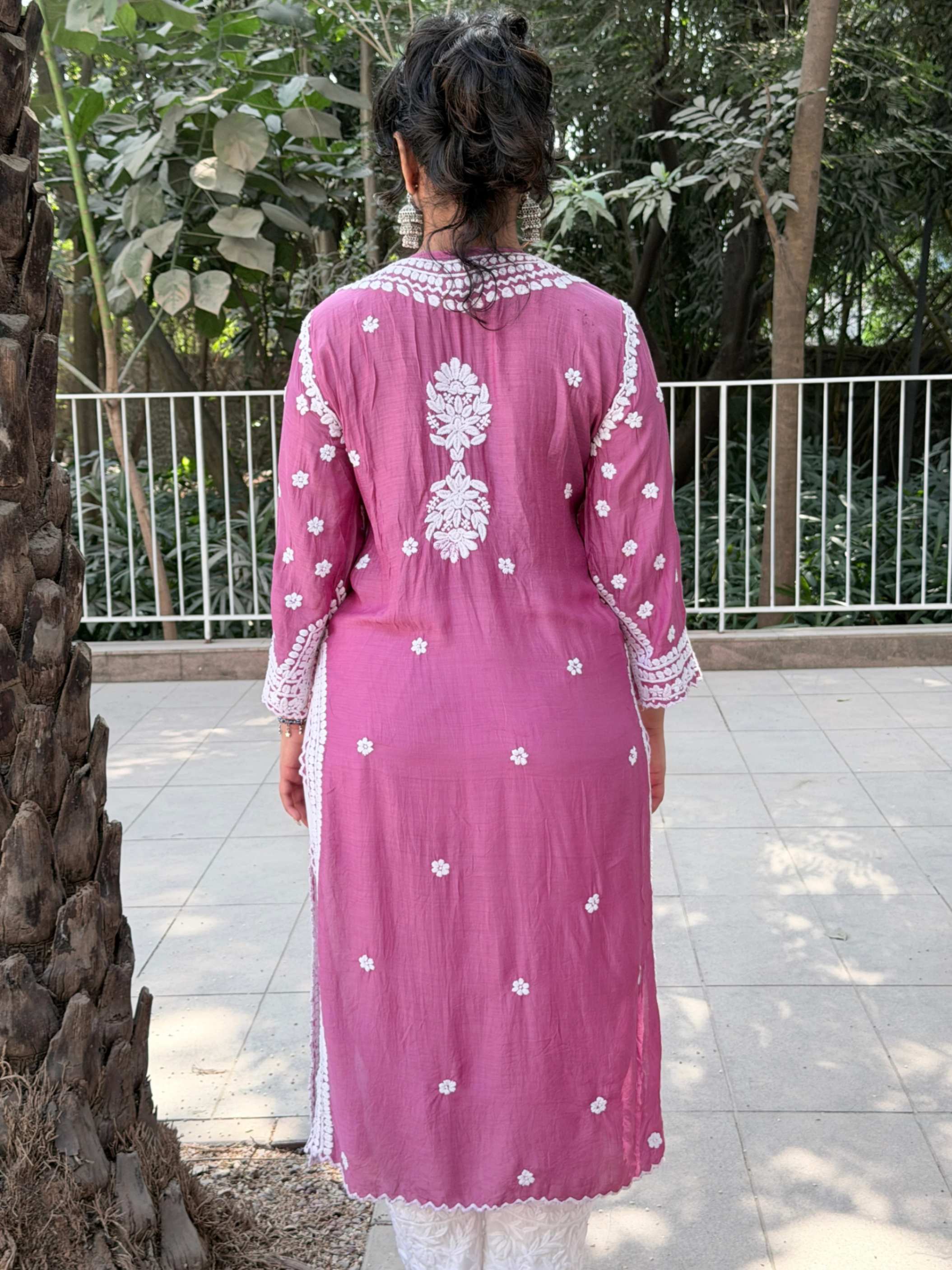 Dusty Mauve Delight Premium Muslin Handwork Chikankari Kurti