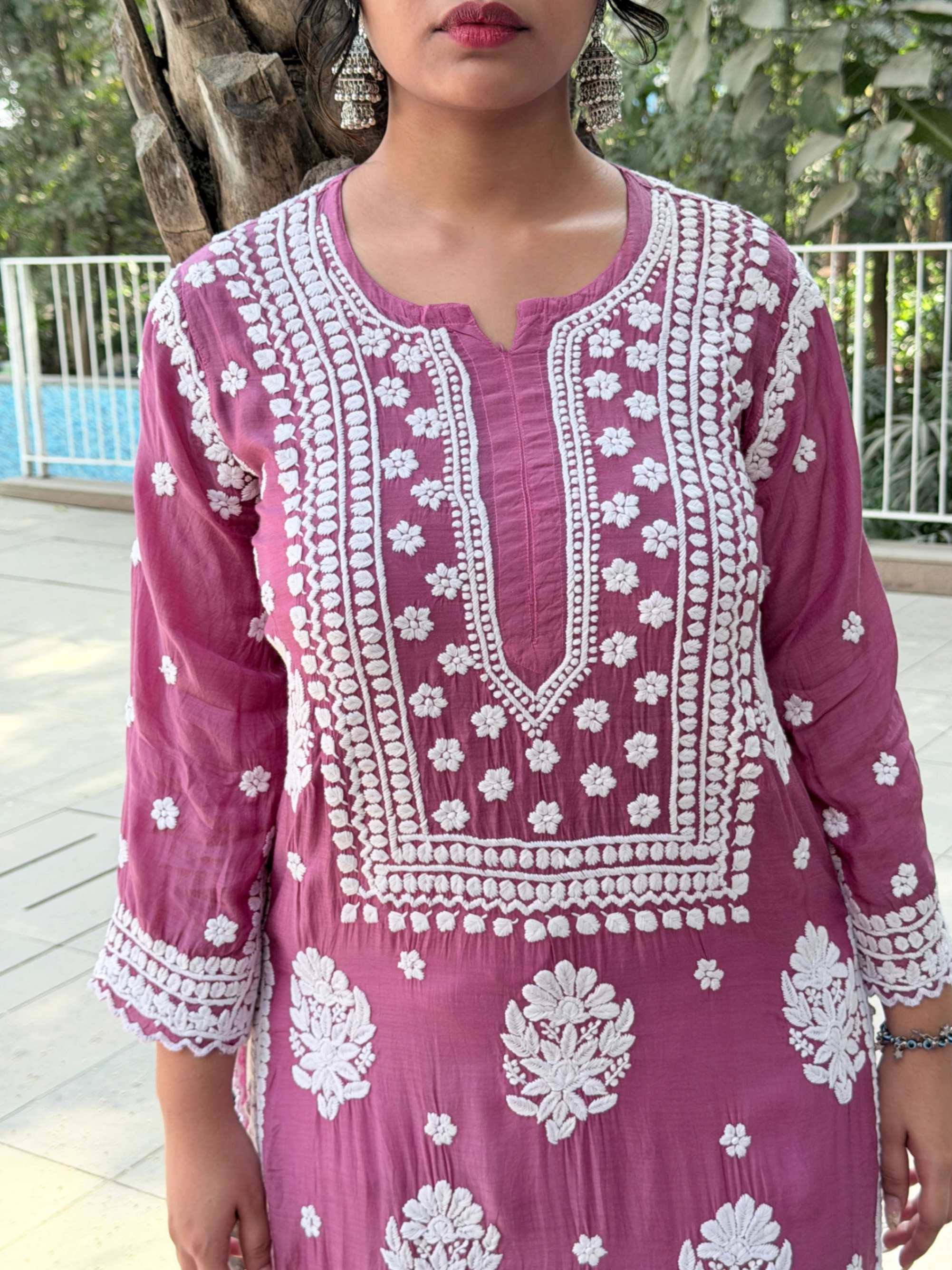 Dusty Mauve Delight Premium Muslin Handwork Chikankari Kurti