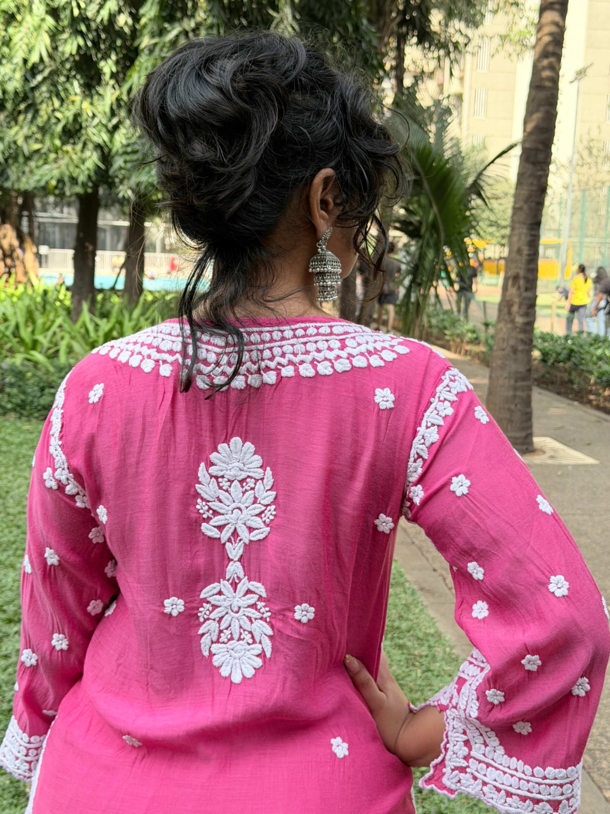 Rose Pink Radiance Premium Muslin Handwork Chikankari Kurti