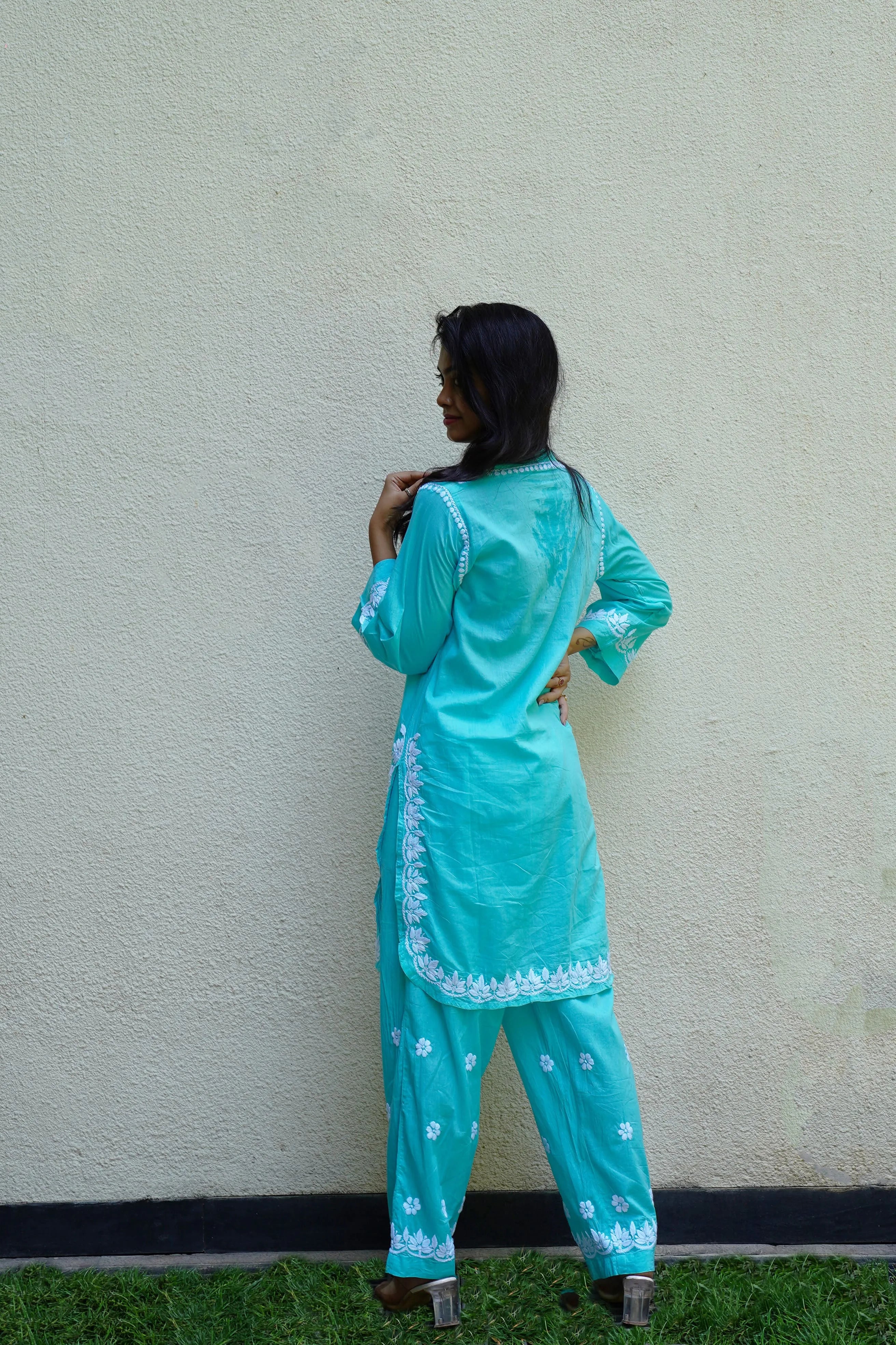 Turquoise Bliss Pure Cotton Chikankari Co-ord Set