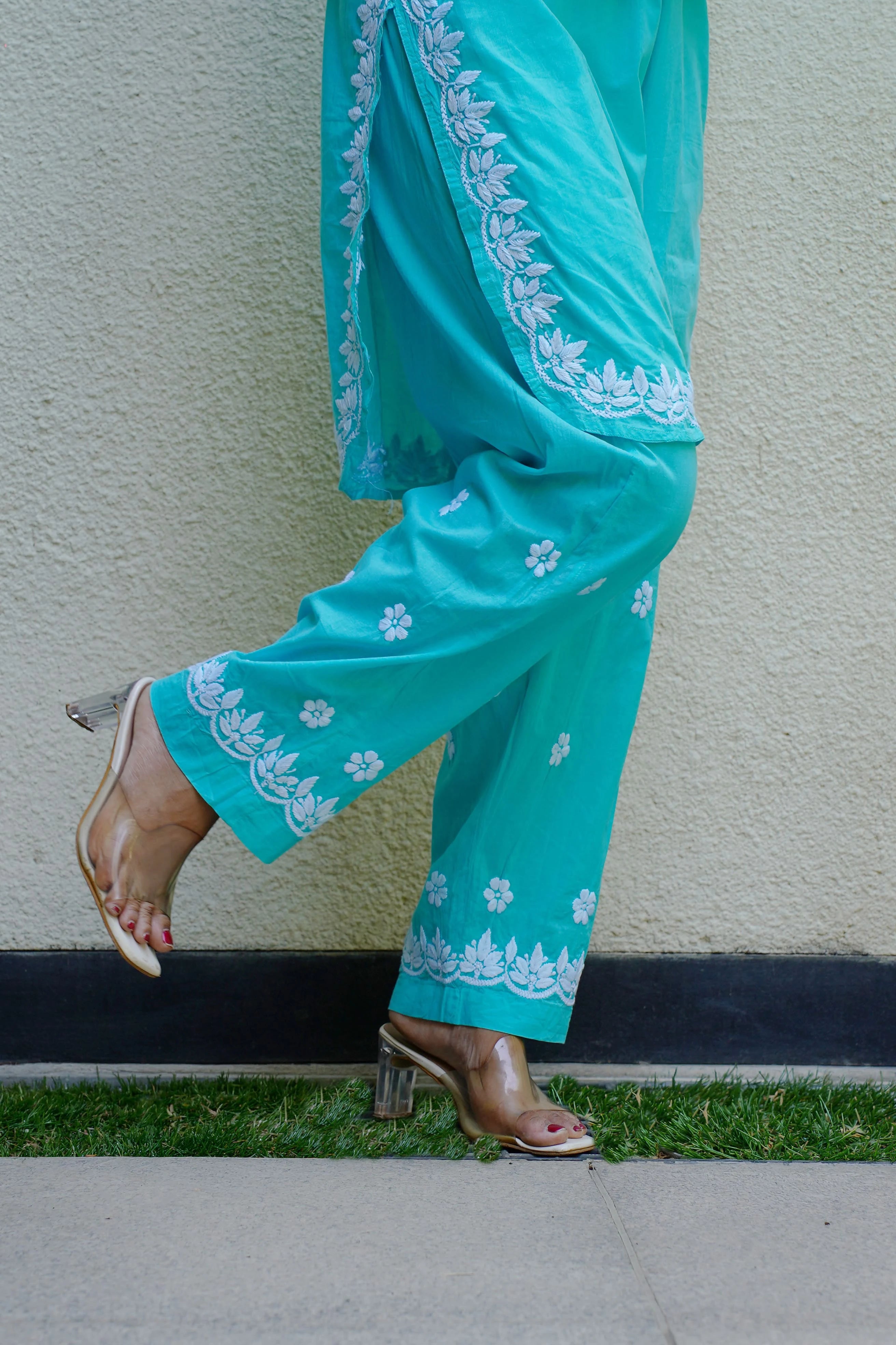 Turquoise Bliss Pure Cotton Chikankari Co-ord Set