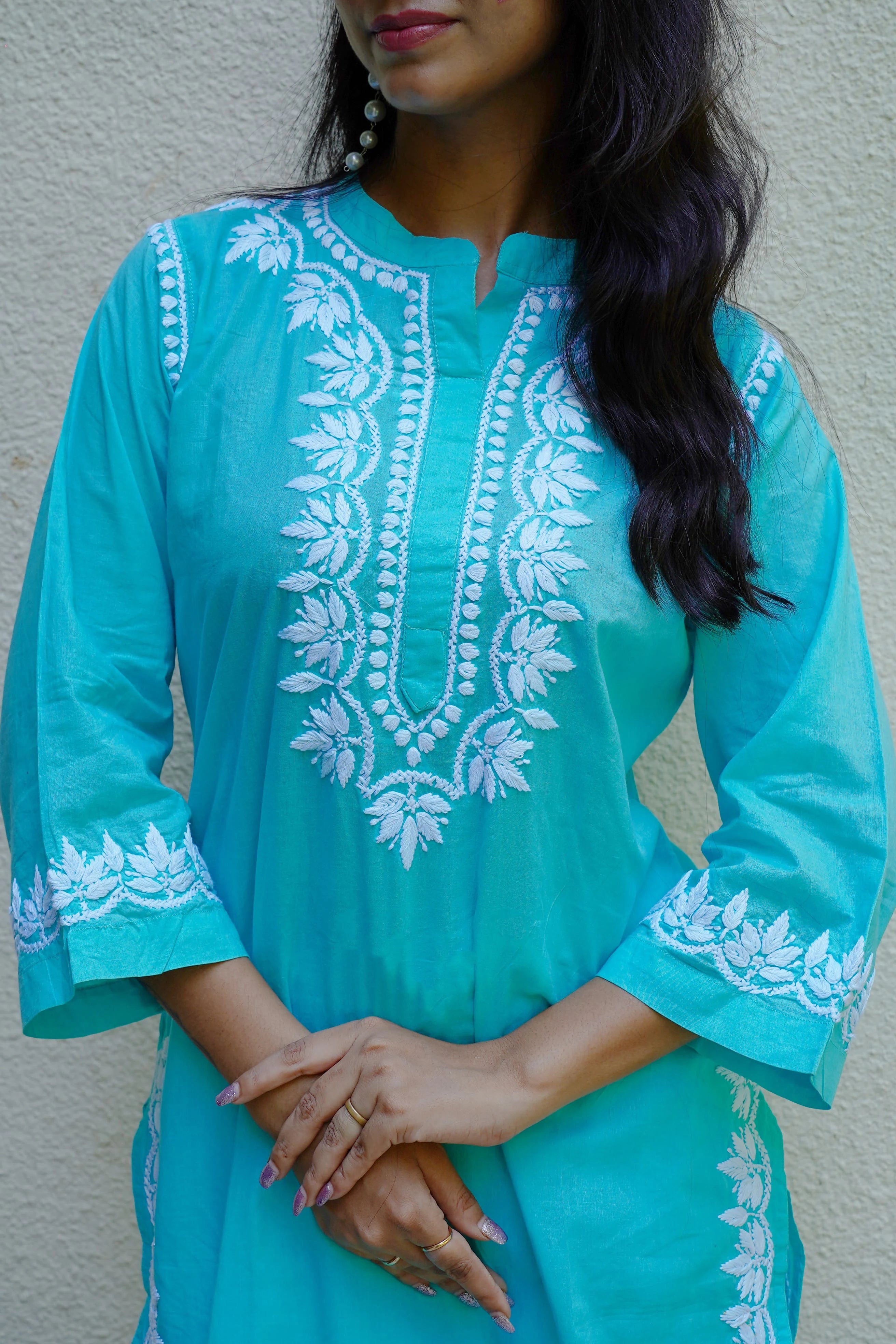 Turquoise Bliss Pure Cotton Chikankari Co-ord Set