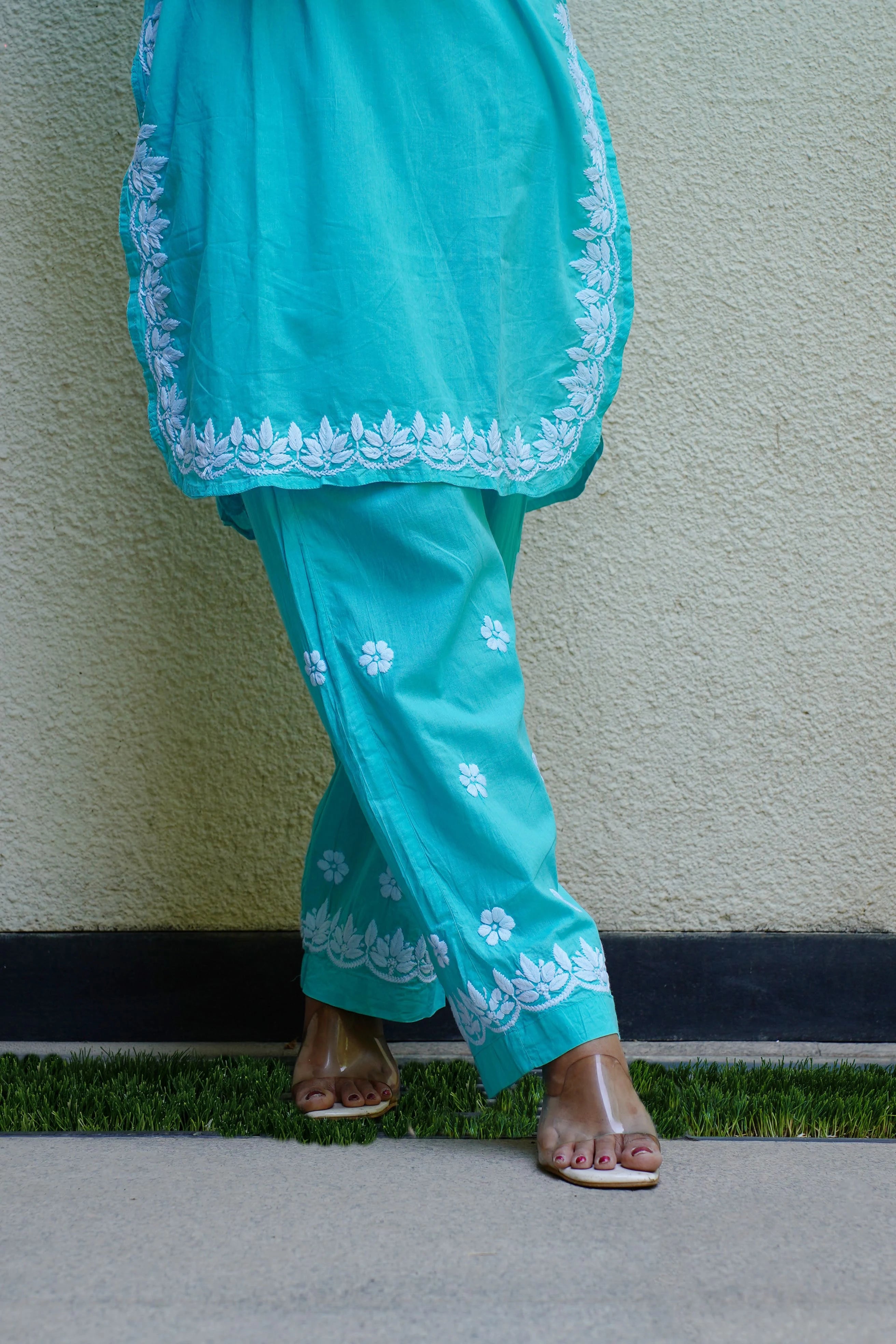 Turquoise Bliss Pure Cotton Chikankari Co-ord Set