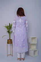 Voile Chikankari & Mukesh Solid Women's Long Kurta - Lavender