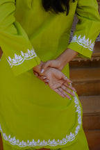 Cotton Chikankari Solid Women's 2 PC Cord Set - Lime Green