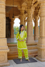 Cotton Chikankari Solid Women's 2 PC Cord Set - Lime Green