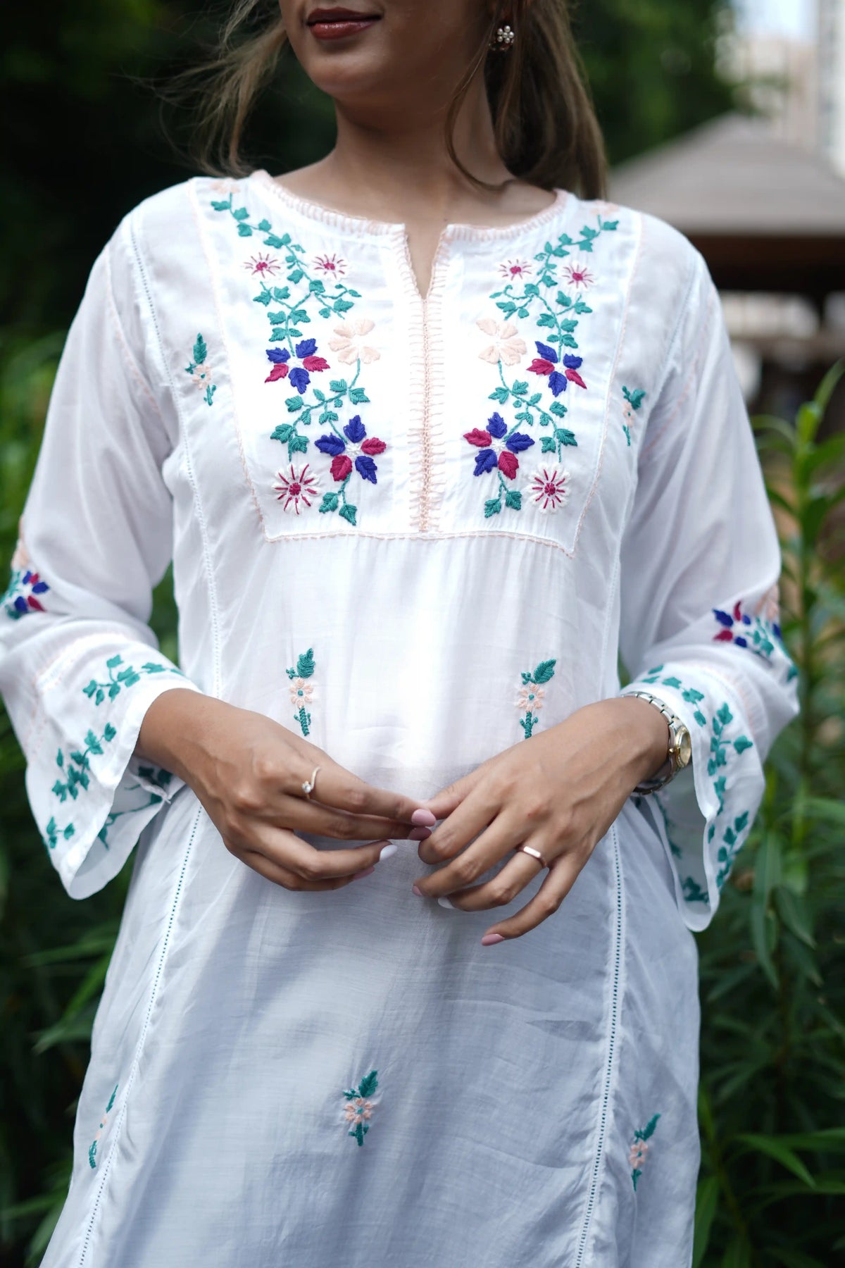 Muslin Tunic Style Solid Women's Long Kurta with Peach Thread