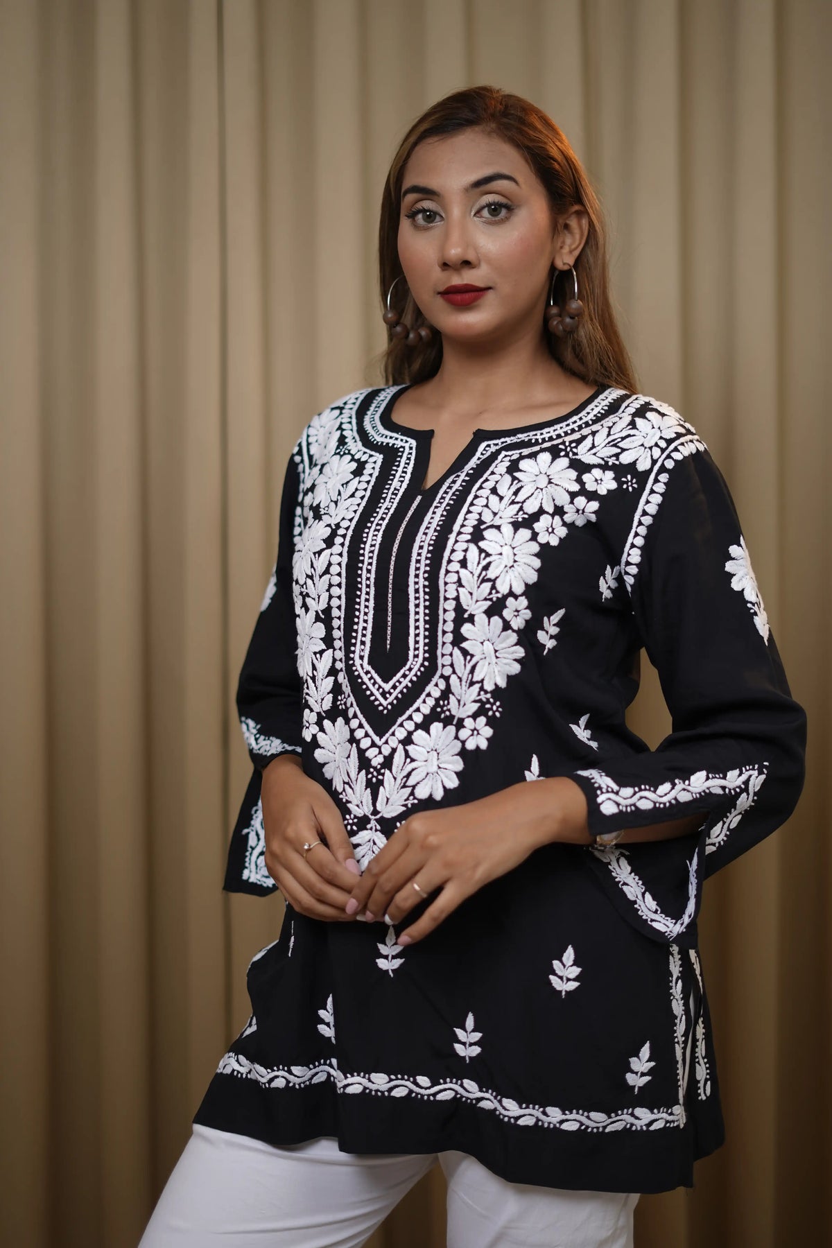 Modal Solid Women's Short Kurta - Black