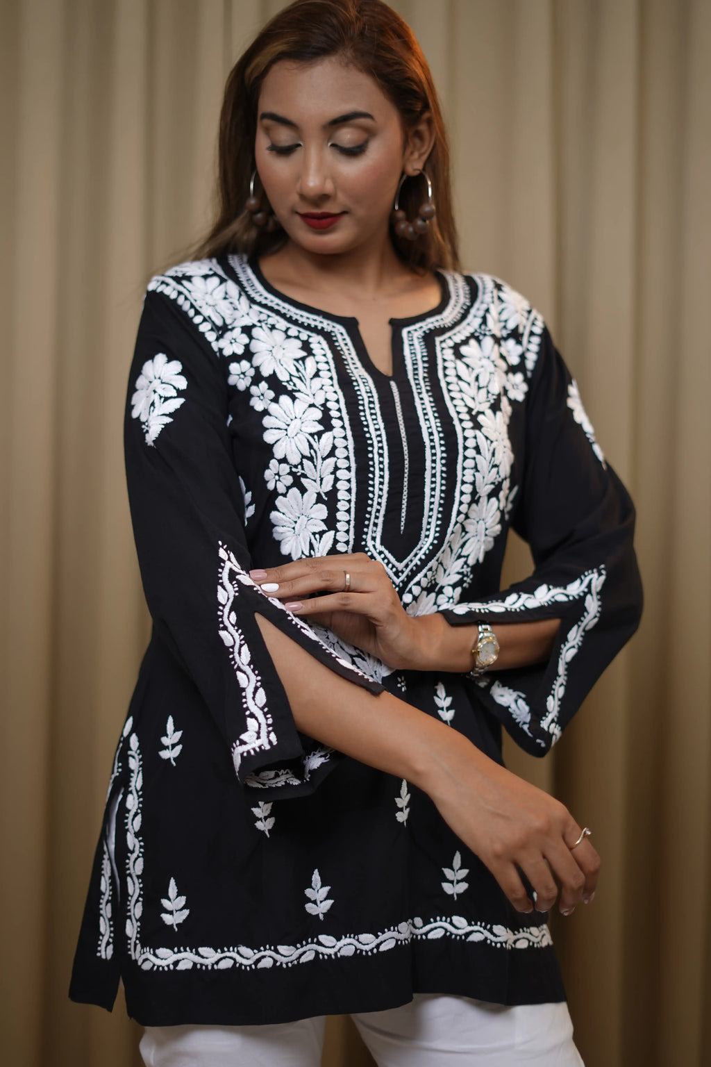 Modal Solid Women's Short Kurta - Black