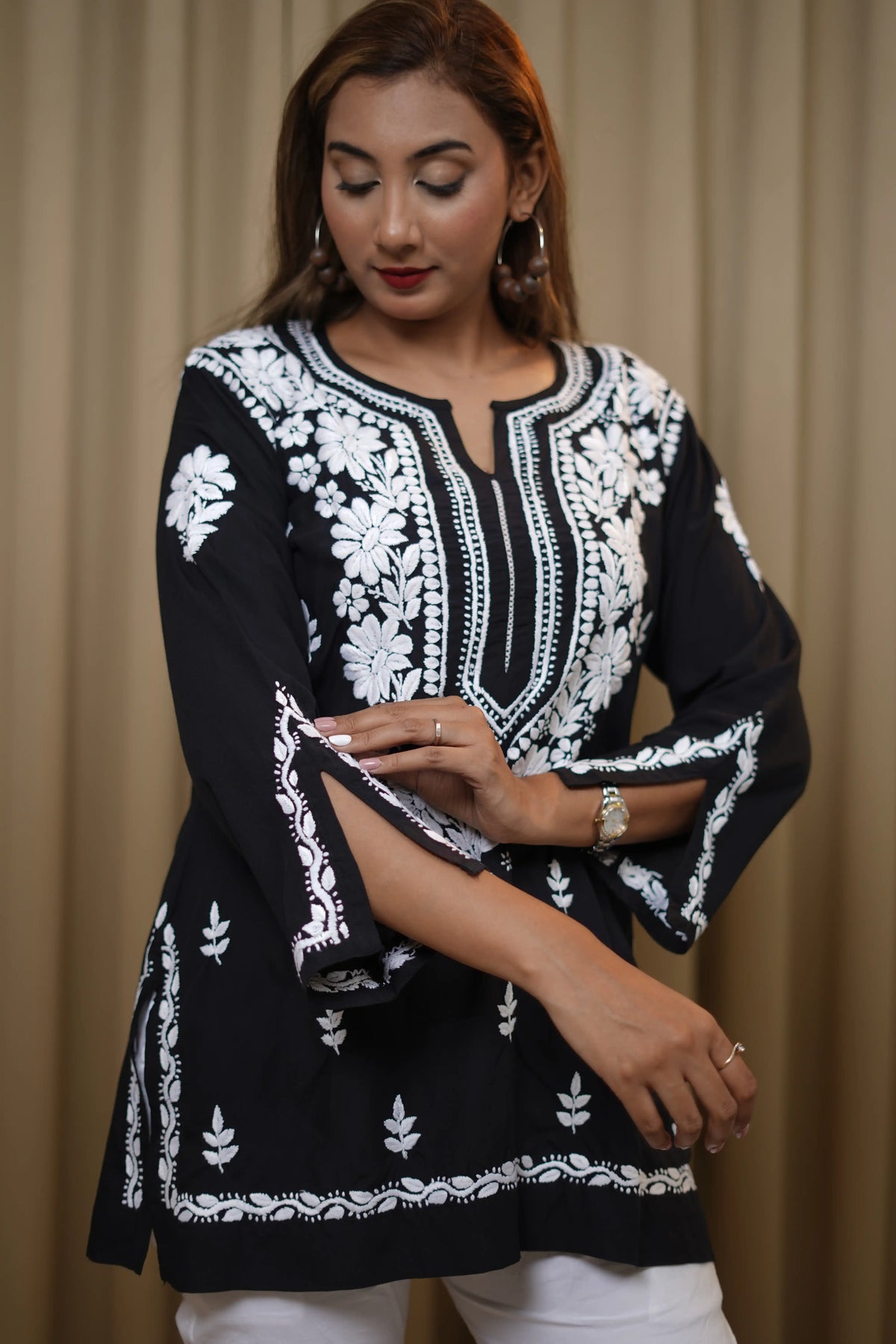 Modal Solid Women's Short Kurta - Black
