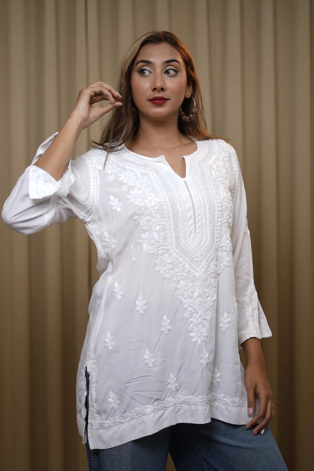 Modal Solid Solid Women's Short Kurta - White