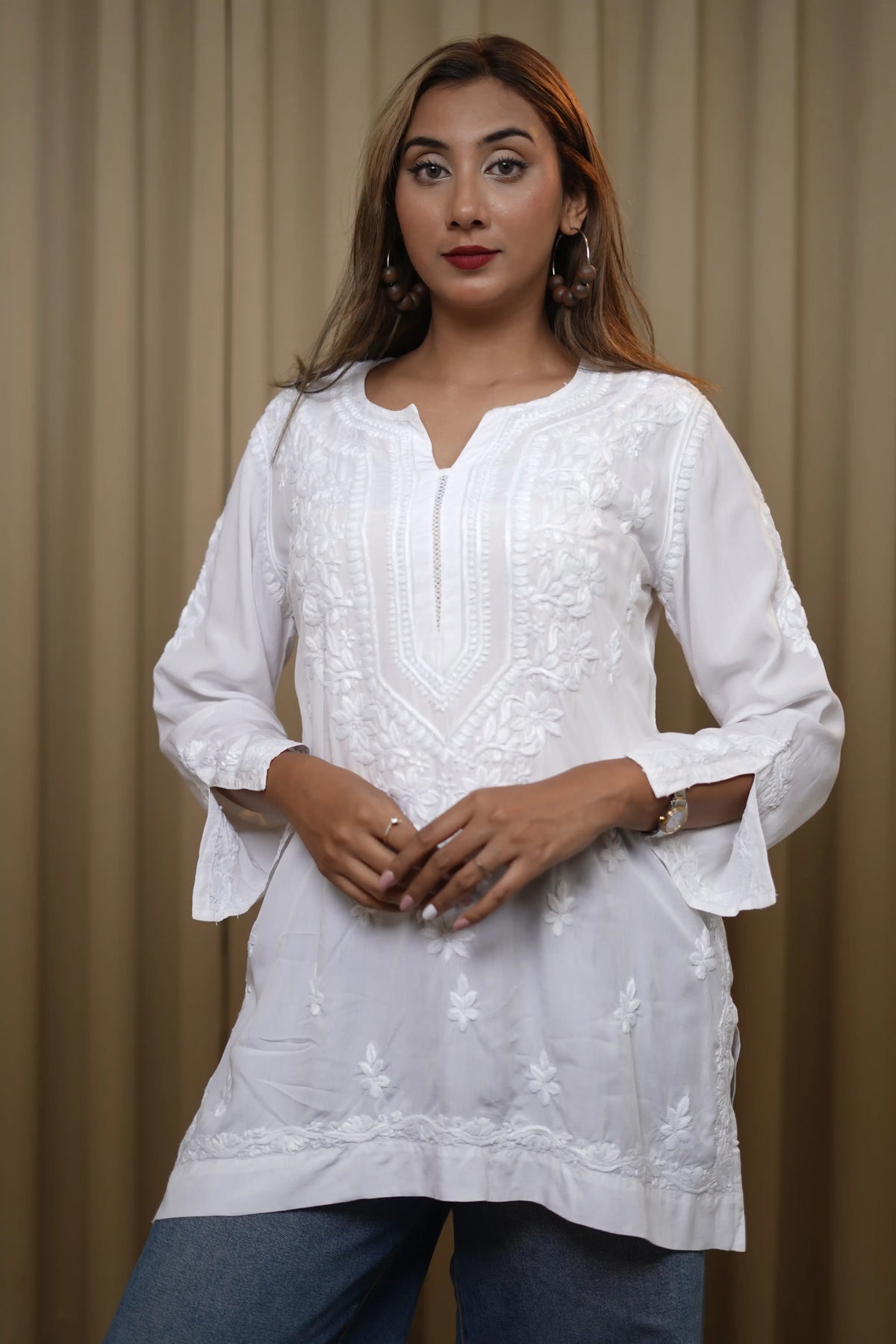 Modal Solid Solid Women's Short Kurta - White