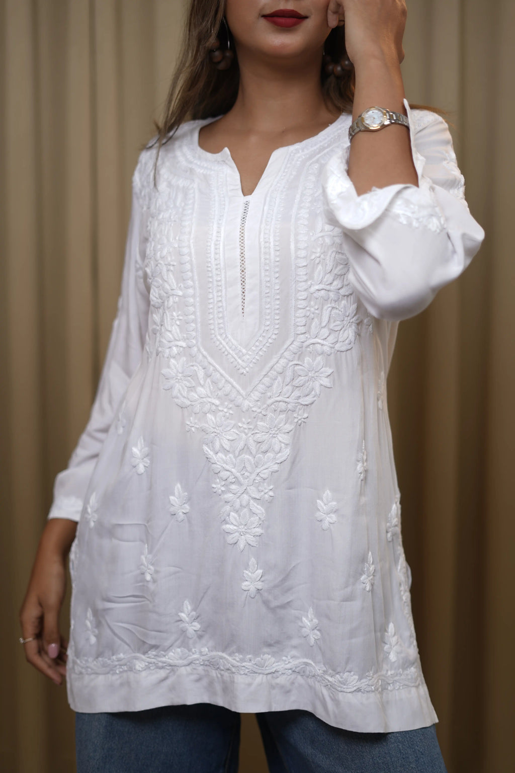 Modal Solid Solid Women's Short Kurta - White